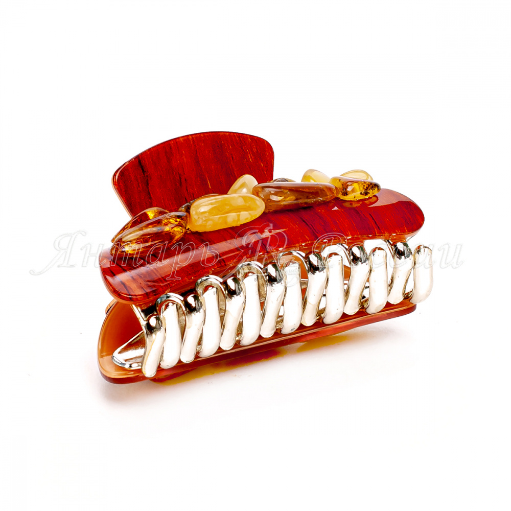 Заколка - краб с янтарем